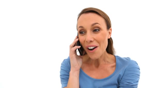 Žena s modrou košili na telefonu — Stock video