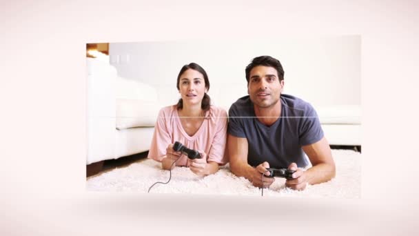 Casal juntos em sua sala de estar — Vídeo de Stock