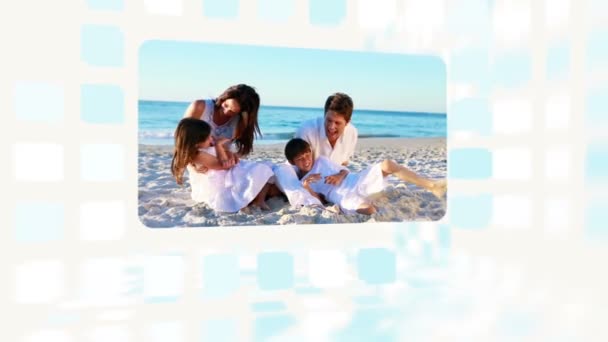 Familia disfrutando de su verano en la playa — Vídeos de Stock