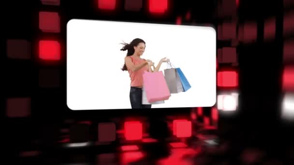 Gelukkig vrouwen houden hun shopping tassen — Stockvideo