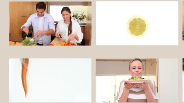Jedzenie warzyw i zdrowa żywność — Wideo stockowe