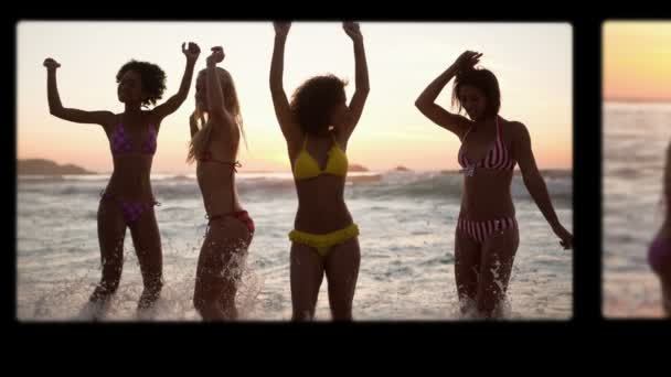 Przyjaciele stojąc na plaży — Wideo stockowe