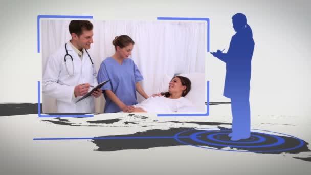 Silhouetten en video's van ziekenhuis met een afbeelding van de aarde hoffelijkheid van nasa.org — Stockvideo