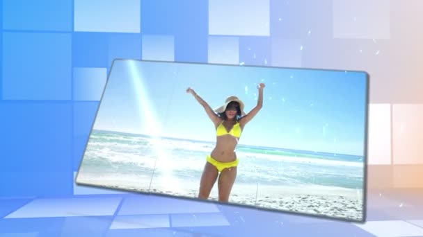 Vrouw in bikini dansen op het strand — Stockvideo