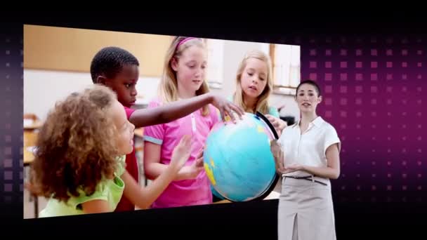 Videos of children looking a globe with an Earth image courtesy of Nasa.org — Stock Video