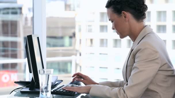 Business woman using a computer — Stock Video