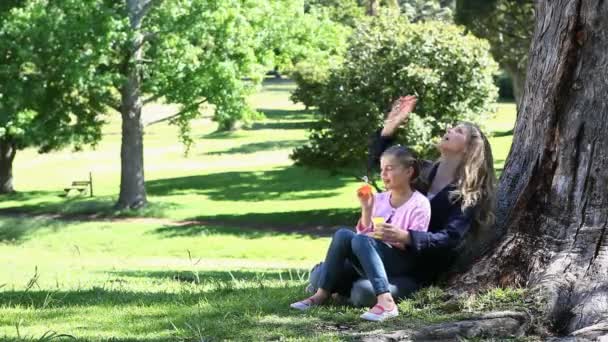 Baloncuklar yapıyor kadın ve kız — Stok video