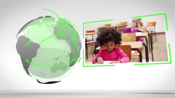 Video der Schule neben einem Erdbild mit freundlicher Genehmigung von nasa.org — Stockvideo