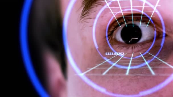 Gráficos que aparecem nos olhos do homem — Vídeo de Stock