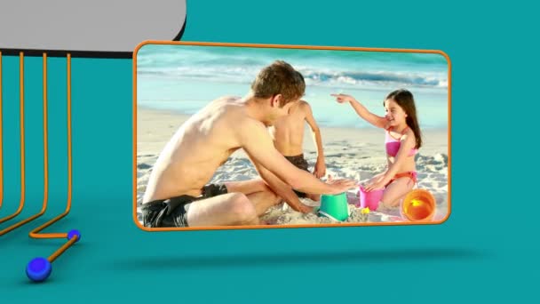 Animering av familj videor på stranden — Stockvideo