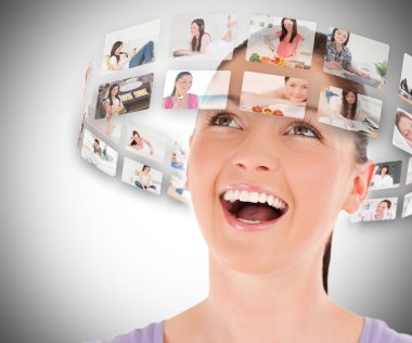 Woman viewing pictures around her head clipart