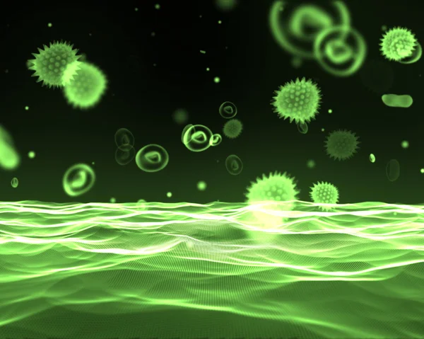Green virus flowing through bloodstream — Stock Photo, Image
