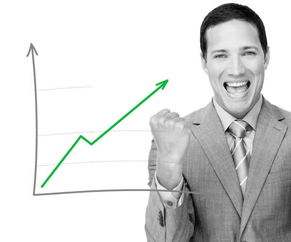 Homem comemorando atrás do gráfico — Fotografia de Stock
