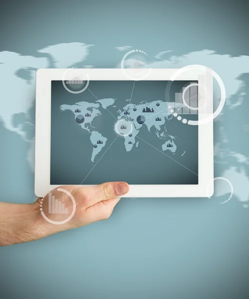 Tablet PC showing a business world map — Stock Photo, Image