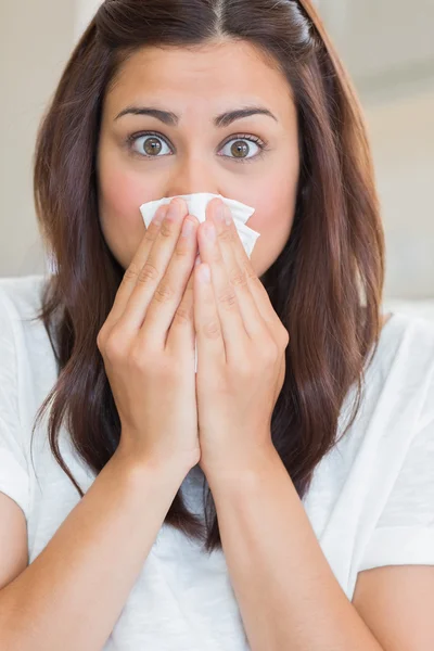Brunette with runny nose — Stock Photo, Image