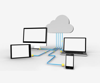 Media applicances connecting through cloud computing clipart