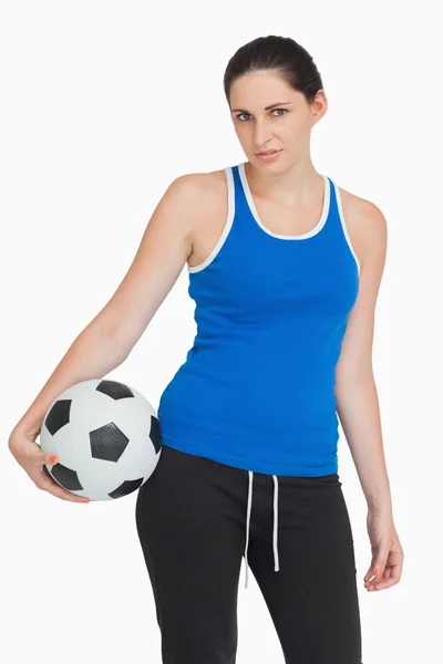 Sportswoman with a football — Stock Photo, Image