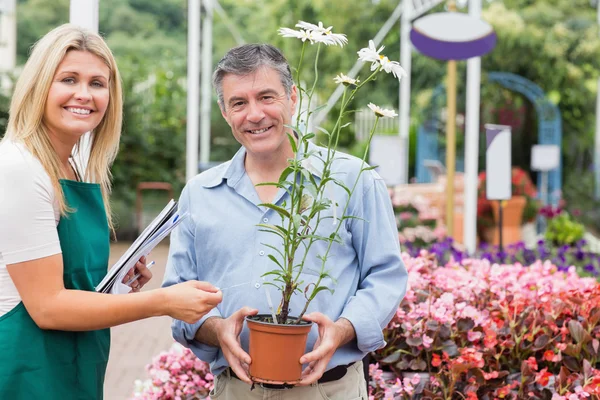 Jardineiro dando conselhos ao cliente — Fotografia de Stock