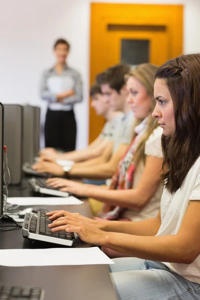 Student sitting at the computer concentrating — Stock Photo, Image