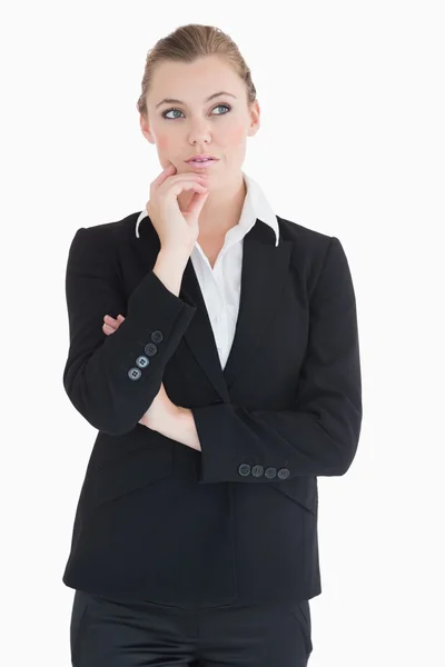 Affärskvinna ser tankfull — Stockfoto