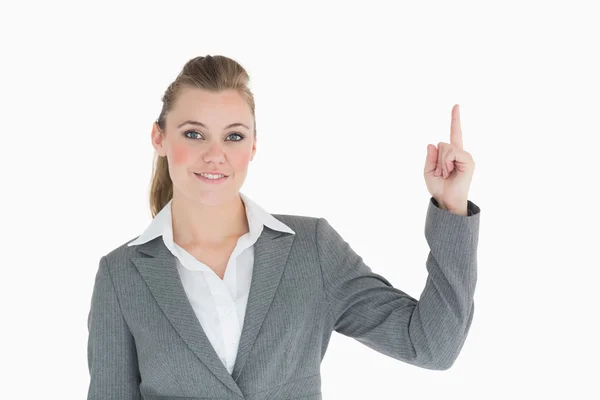 Businesswoman is pointing up — Stock Photo, Image