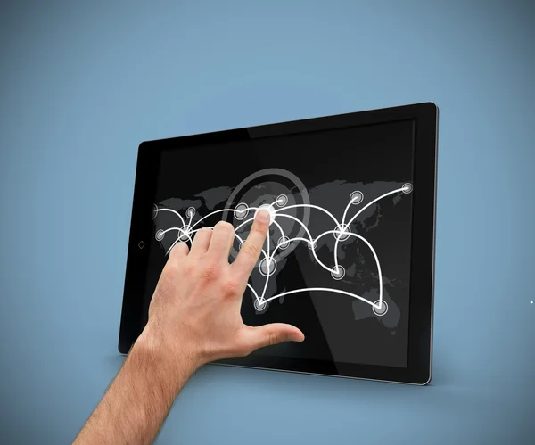 Finger pointing tablet pc — Stock Photo, Image