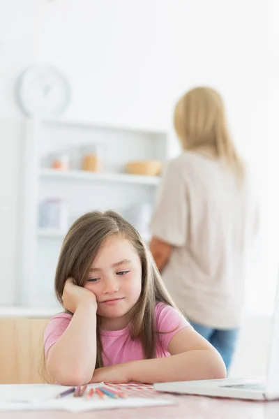 Little girl bored with drawing — Stock Photo, Image