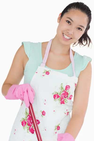 Smiling woman with mop — Stock Photo, Image