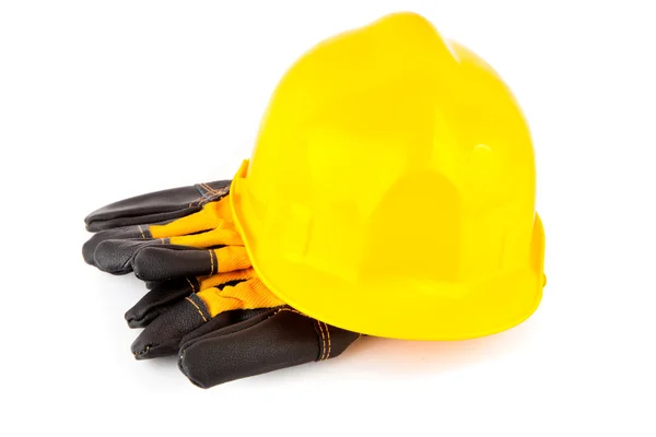 Hard hat and protective gloves — Stock Photo, Image