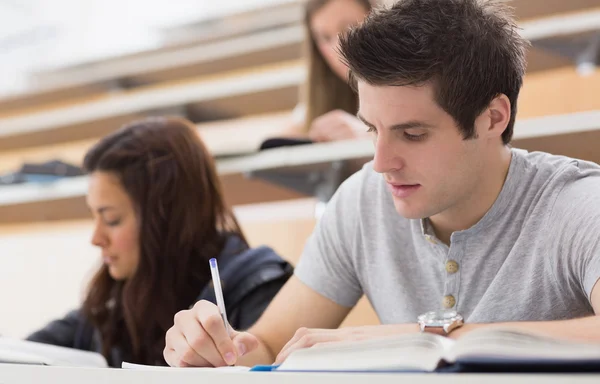 Studenten zitten op de collegezaal tijdens het schrijven Rechtenvrije Stockfoto's