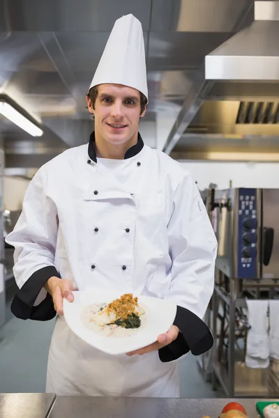 Chef presenting his plate — Stock Photo, Image