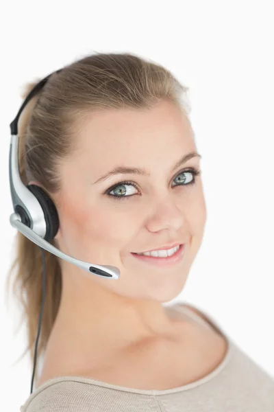 Woman with a headset — Stock Photo, Image