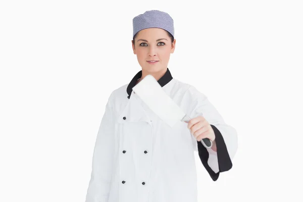 Cook holding a meat cleaver — Stock Photo, Image