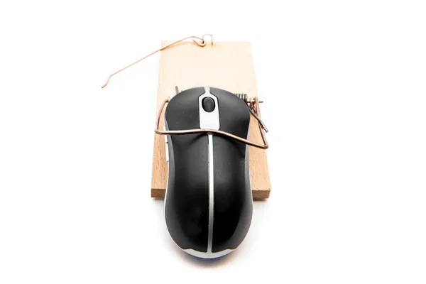 Mouse nero del computer in una trappola per topi — Foto Stock