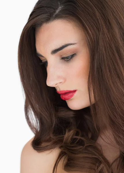 Woman with long hair and red lips — Stock Photo, Image