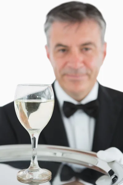 White wine on silver tray — Stock Photo, Image