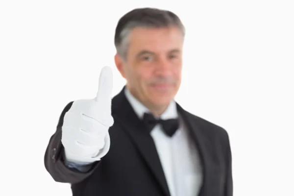 Glad waiter having thumbs up — Stock Photo, Image