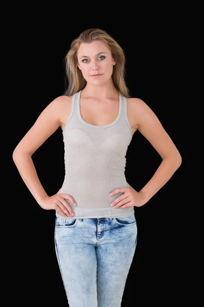 Woman holding her waist — Stock Photo, Image