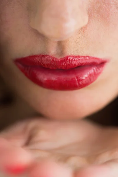 Close-up of air kiss with red lips — Stock Photo, Image