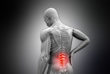 Digital grey human rubbing highlighted red back pain clipart