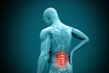 Digital blue human rubbing highlighted back pain clipart