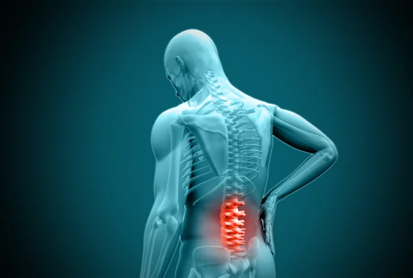 Digital blue human rubbing highlighted back pain — Stock Photo, Image