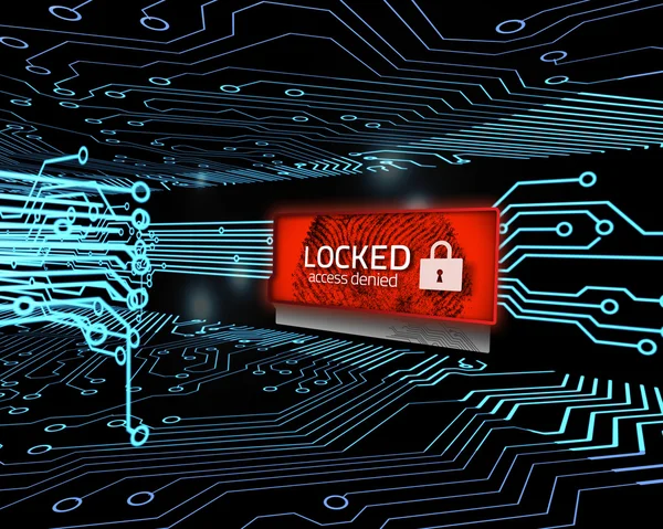 Red locked screen in circuit board — Stock Photo, Image