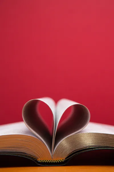 Embossed pages of book folded to make heart — Stock Photo, Image