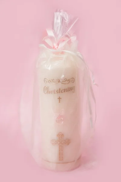 Christening candle for a girl — Stock Photo, Image