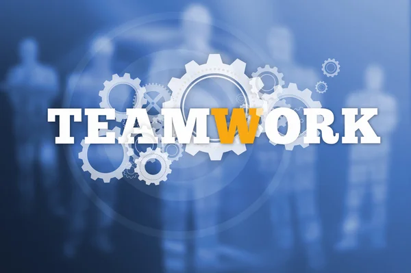 Teamwork-Text mit Rädern und Rädchen — Stockfoto