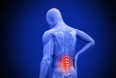 Digital blue human rubbing highlighted red lower back pain clipart