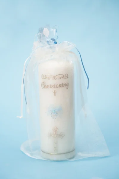 Christening candle for a boy — Stock Photo, Image