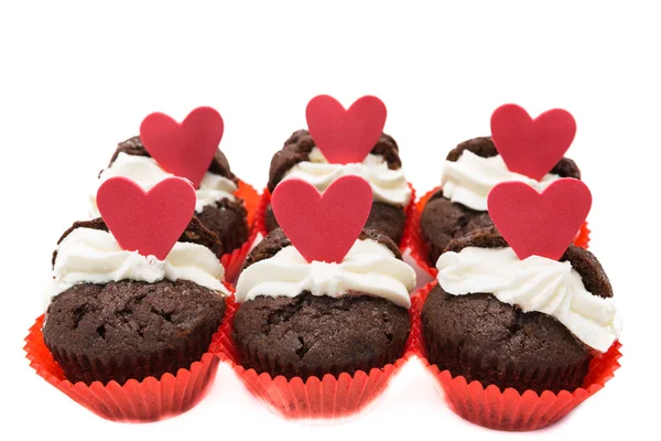 Sechs Schokolade valentines Cupcakes — Stockfoto