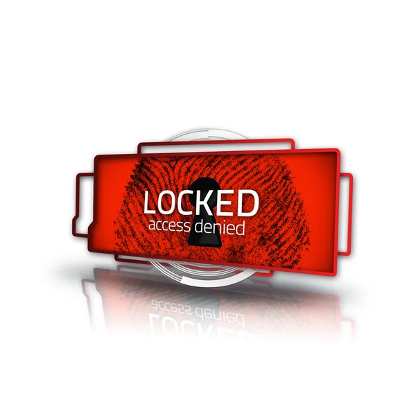 Pantalla roja con huella dactilar y cerradura que niega el acceso —  Fotos de Stock